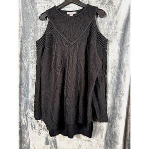 Kate & Mallory Womens Black Cold Shoulder Knit Sweater Size 1X